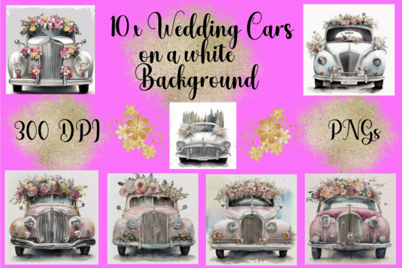 WEDDING CARS with FLOWERS Graphic AI Illustrations By Tracey Rye