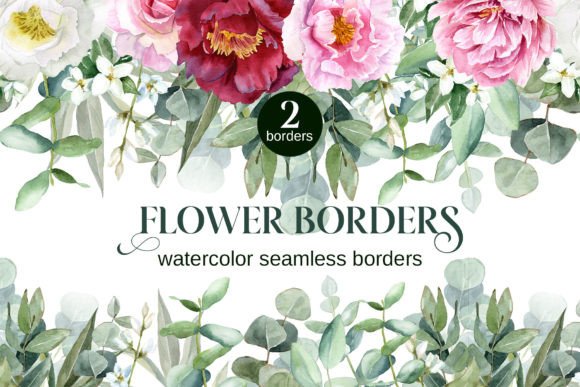 Watercolor Peony Seamless Borders PNG Graphic Illustrations By Elena Dorosh Art