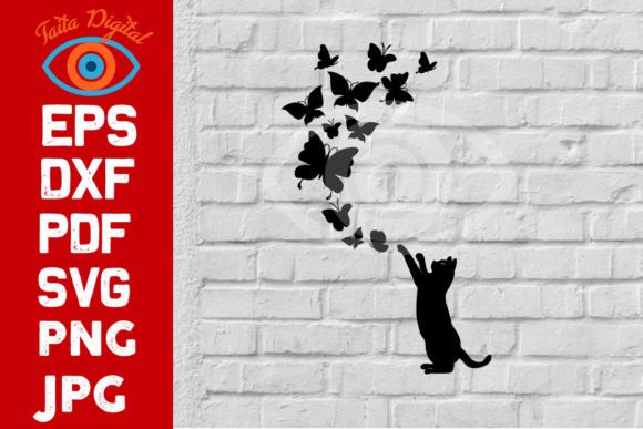 Cat with Butterfly Wall Decor Design Graphic 3D SVG By Taita Digital
