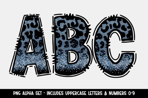 Blue Leopard Print Doodle Letters Graphic Illustrations By Bijou Bay