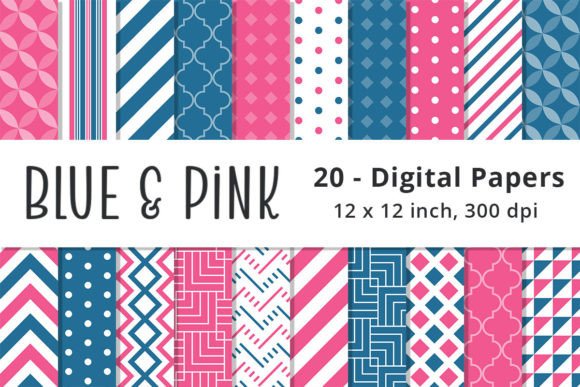 Blue and Pink Digital Paper Backgrounds Graphic Patterns By Lemon Paper Lab