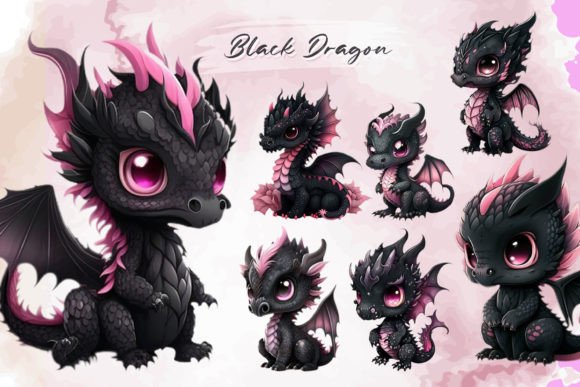 Cute Black Dragon Clipart Sublimation Graphic AI Illustrations By Artista