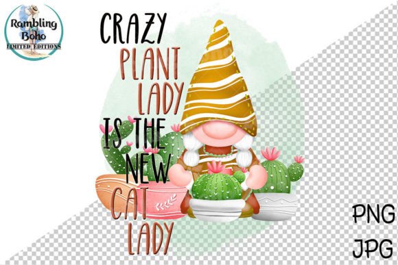 Funny Cactus Plant Cat Lady Gnome Grafica Modelli di Stampa Di RamblingBoho