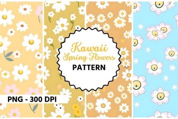 Kawaii Spring Flowers Seamless Pattern Gráfico Patrones de Papel Por Mystic Oasis