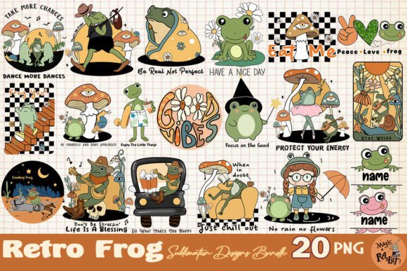 Retro Frog Sublimation Bundle Graphic Illustrations By Magic Rabbit
