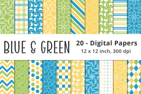 Blue, Green and Yellow Digital Patterns Graphic Patterns By Lemon Paper Lab