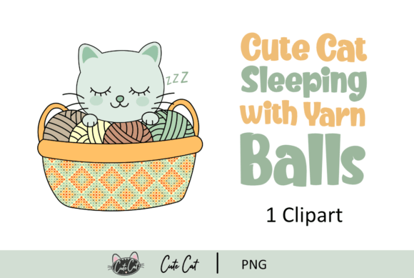 Cute Cat Sleeping with Yarn Balls Graphic Crafts By cutecat