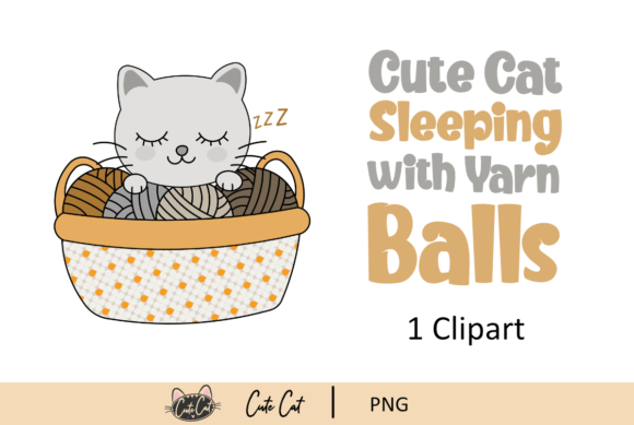 Cute Cat Sleeping with Yarn Balls Graphic Crafts By cutecat