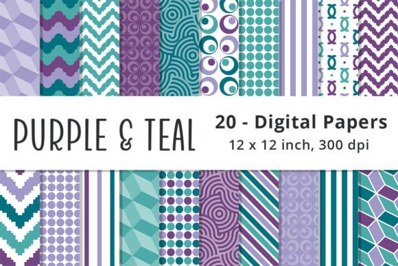 Purple and Teal Digital Paper Background Gráfico Patrones de Papel Por Lemon Paper Lab
