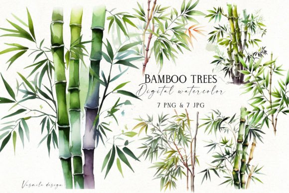 Watercolor Bamboo Trees Graphic Illustrations By Vasmila design