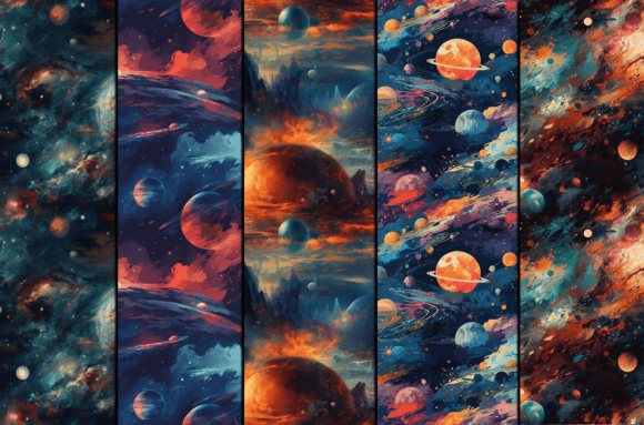 Watercolor Space Patterns Bundle Gráfico Padrões de Papel Por Hiago Moreira