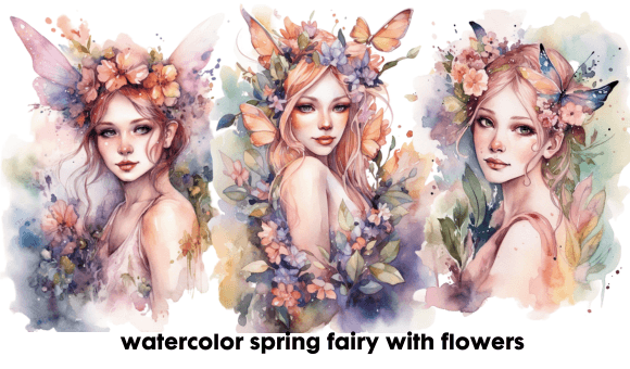 Watercolor Spring Fairy with Flowers Graphic Illustrations By Jo Arts