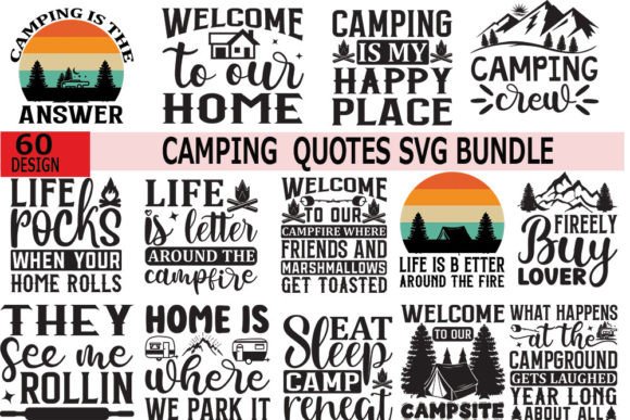 Camping Quotes Designs Bundle Gráfico Designs de Camisetas Por Shila Studio