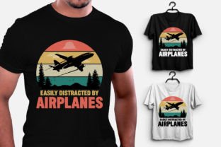 Easily Distracted by Airplanes T-Shirt Grafika Projekty Koszulek Przez T-Shirt Design Bundle 2