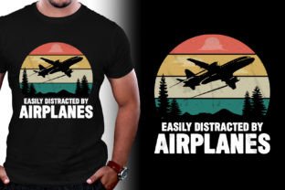 Easily Distracted by Airplanes T-Shirt Grafika Projekty Koszulek Przez T-Shirt Design Bundle 4