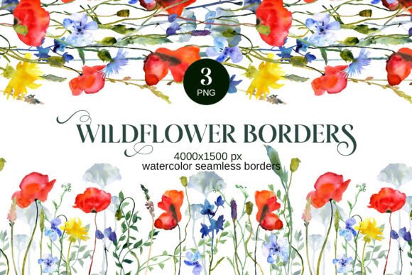 Wildflower Poppies Seamless Border Graphic Illustrations By Elena Dorosh Art