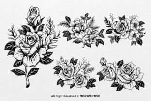 15 Set Bundle Roses Flowers Tattoo Art Graphic Illustrations By morspective 3