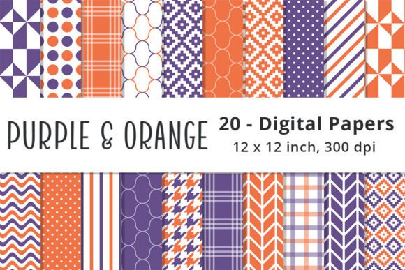 Purple and Orange Digital Paper Patterns Grafik Papier-Muster Von Lemon Paper Lab