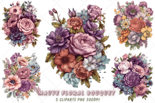 Mauve Floral Bouquet Sublimation Clipart Grafika Ilustracje do Druku Przez Florid Printables 1