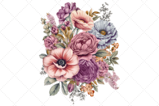 Mauve Floral Bouquet Sublimation Clipart Grafika Ilustracje do Druku Przez Florid Printables 5