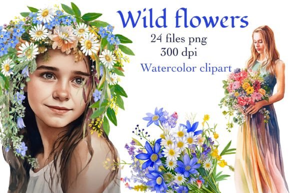 Wildflowers, Bouquets, Wreaths, Girls Graphic Illustrations By Marine Universe