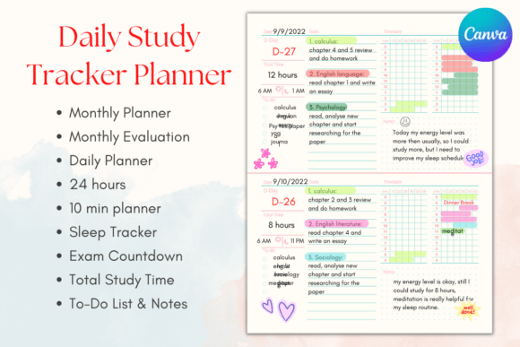Editable Study Planner Canva Template Graphic KDP Interiors By Celine Art