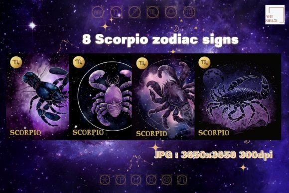 Scorpio Zodiac Purple Black Background Gráfico Ilustraciones Imprimibles Por Artsiri51
