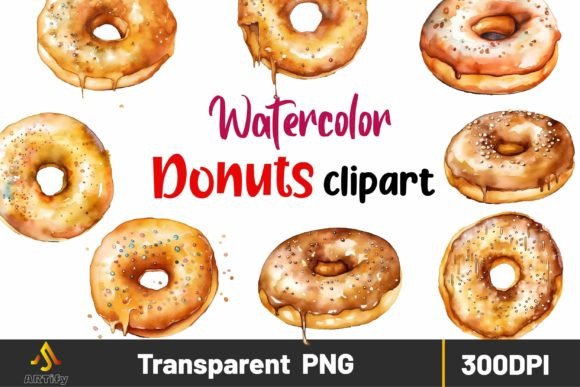 Watercolor Golden Donut Cliparts Graphic Illustrations By ARTify