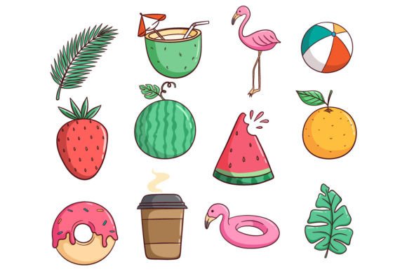 Set of Doodle Summer Elements Graphic Illustrations By PadmaSanjaya