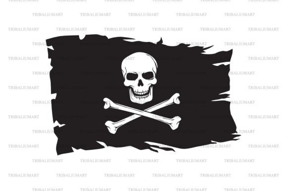 Pirate Flag with Skull and Cross Bones Graphic Illustrations By TribaliumArt