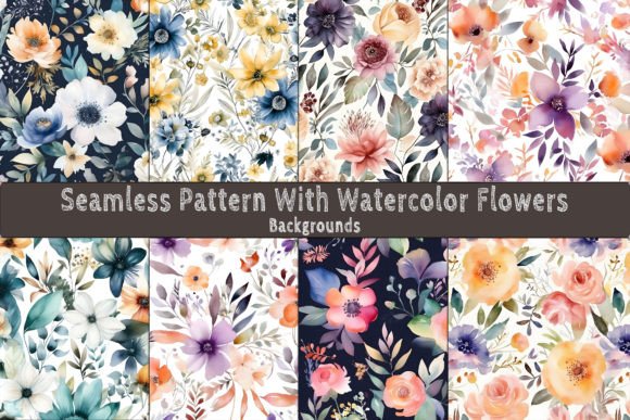 Seamless Pattern with Watercolor Flowers Gráfico Fondos Por Meow.Backgrounds