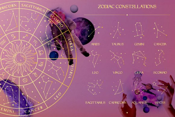 Zodiac Constellation Signs and Map. Graphic Logos By Olya.Creative