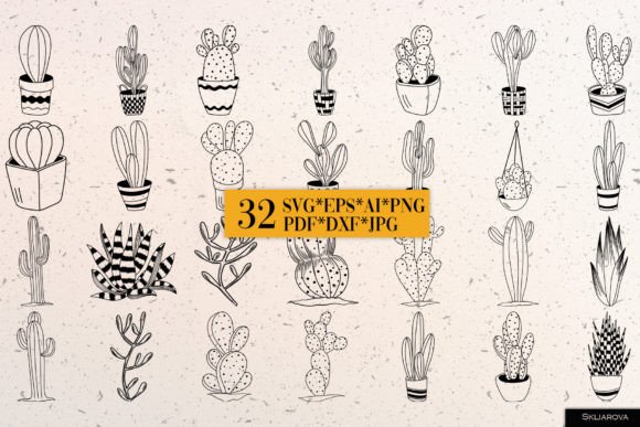 Cacti SVG PNG EPS Gráfico Ilustraciones Imprimibles Por HappyWatercolorShop