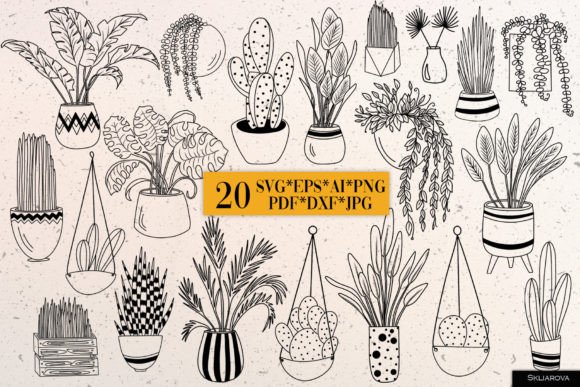 Flowers in Pots SVG PNG EPS Gráfico Ilustrações para Impressão Por HappyWatercolorShop