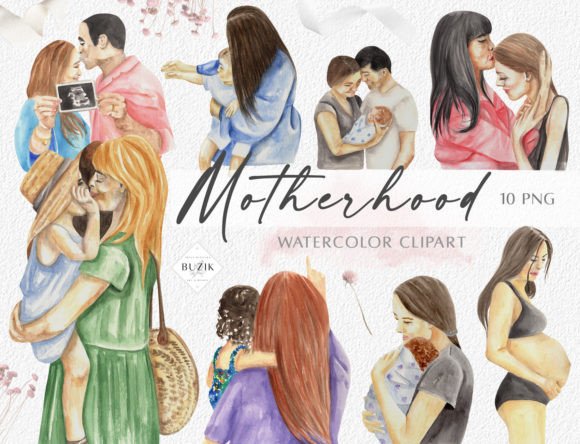 Mother's Day Clipart PNG Gráfico Ilustrações para Impressão Por BuzikArtShop
