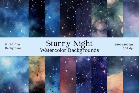 Starry Night Sky Watercolor Backgrounds Graphic Backgrounds By lemonmoon