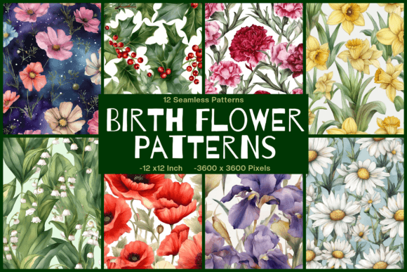 Birth Month Flowers Seamless Pattern Gráfico Fondos Por Enchanted Marketing Imagery