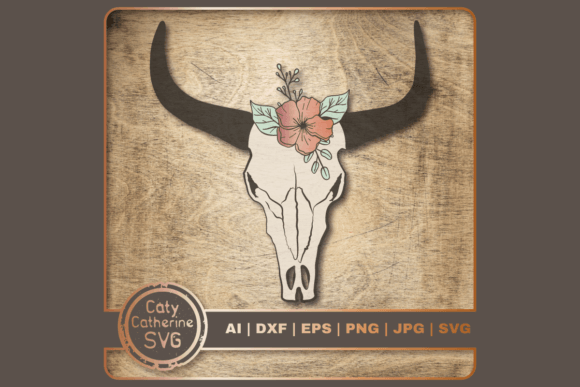 Floral Texas Longhorn Bison Skull Horns Graphic Crafts By Caty Catherine