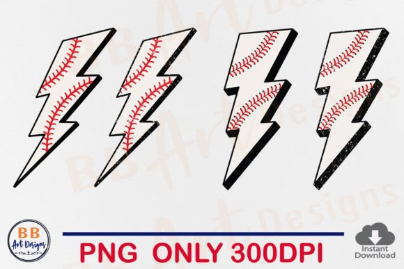 Baseball Lightning Bolt PNG, Thunder Graphic Print Templates By BB Art Designs