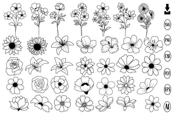 Flowers Svg Bundle, Flower Svg, Floral Illustration Modèles d'Impression Par Tadashop Design