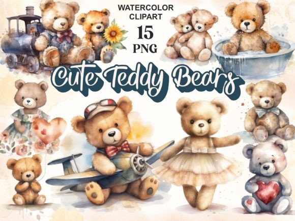 Watercolor Teddy Bear Graphic Druckbare Illustrationen By FantasyDreamWorld