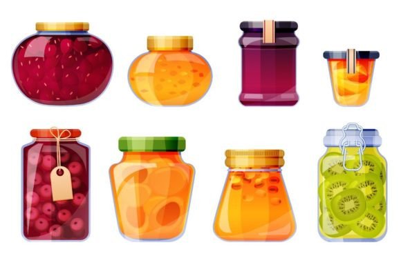 Glass Jars with Jam Gráfico Ilustraciones Imprimibles Por myteamart