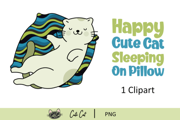 Happy Cute Cat Sleeping on Pillow  Afbeelding Crafts Door cutecat