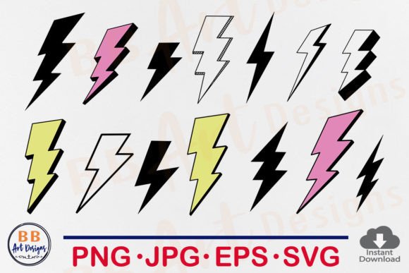 Lightning Bolt SVG Bundle, Flash Thunder Graphic Print Templates By BB Art Designs