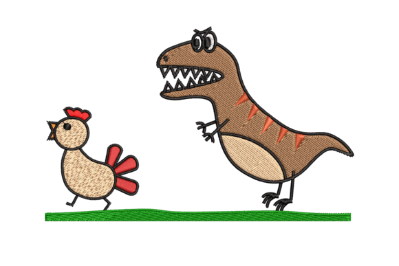 Dinosaur Chasing a Chicken Dinosaurios Diseño de Bordado Por A.ZCREATIONS