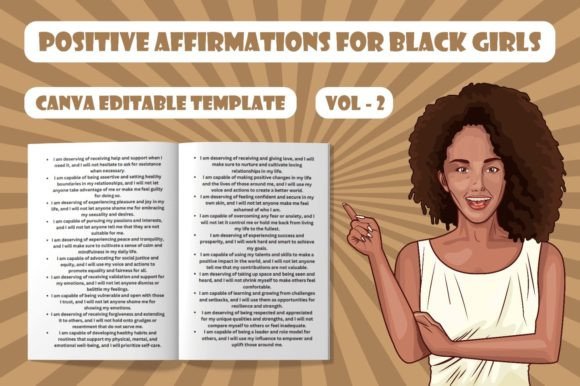 Positive Affirmations for Black Girls Illustration Intérieurs KDP Par BAM DESIGNS