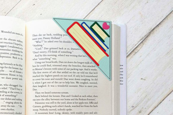 Stack of Books Corner Bookmark ITH Games & Leisure Embroidery Design By RisaRocksIt