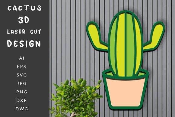3d Layered Cactus Laser Cut Wall Sticker Illustration SVG 3D Par Art Hub