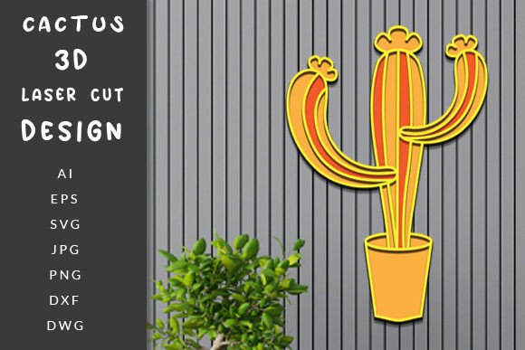 3d Layered Cactus Laser Cut Wall Sticker Illustration SVG 3D Par Art Hub
