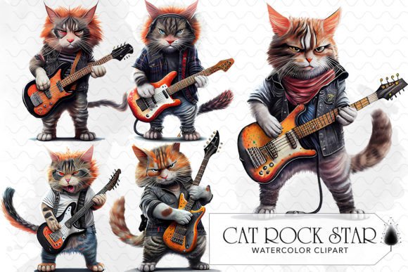 Cat Rock Star Sublimation Bundle Gráfico Ilustraciones Imprimibles Por DS.Art